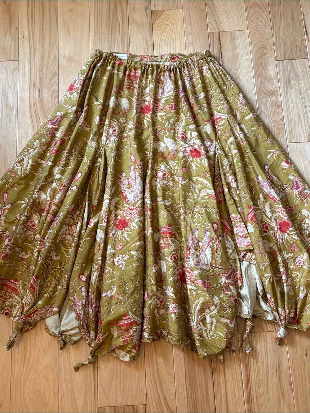 Krista Larson Silk Floral Asian Patterned Lagenlook Style Skirt One Size